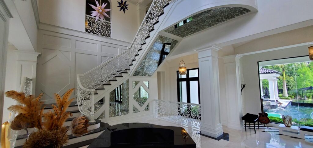 antiqued mirror for curved staircase Orlando